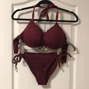 Burgundy & gold padded H&M 2 piece bikini
